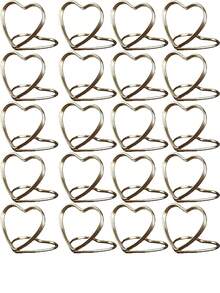 20/10Pcs Love-Themed Wedding Seat Card Holder, With A Refined Metallic Design That Can Be Reused. Made Of Metal, This Heart-Shaped Metal Seat Card Holder Features A Simple Retro Style, A Golden Heart-Shaped Double-Ring Structure, And A Hollow Line Design For Securely Holding Seat Card Messages. - Love - View 7