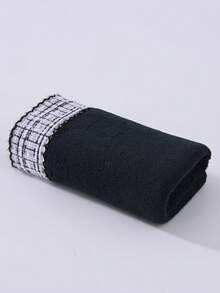 1pc Or 2pcs Coral Fleece Luxury Woven Lace Trim Super Soft Face Towel/Bath Towel, Woven Lace Decor, Super Soft & Skin-Friendly, No Shedding, Bathroom Home Decor, Absorbent Towel, Best Gift For Valentine's Day, Towel Size: 34*75cm, Bath Towel Size: 70*140cm - Black - View 10