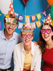 5/1件装生日快乐眼镜拍照道具，多种款式男女通用趣味眼镜，适合生日、派对、家庭聚会、庆祝活动 - 彩色 - 查看 5