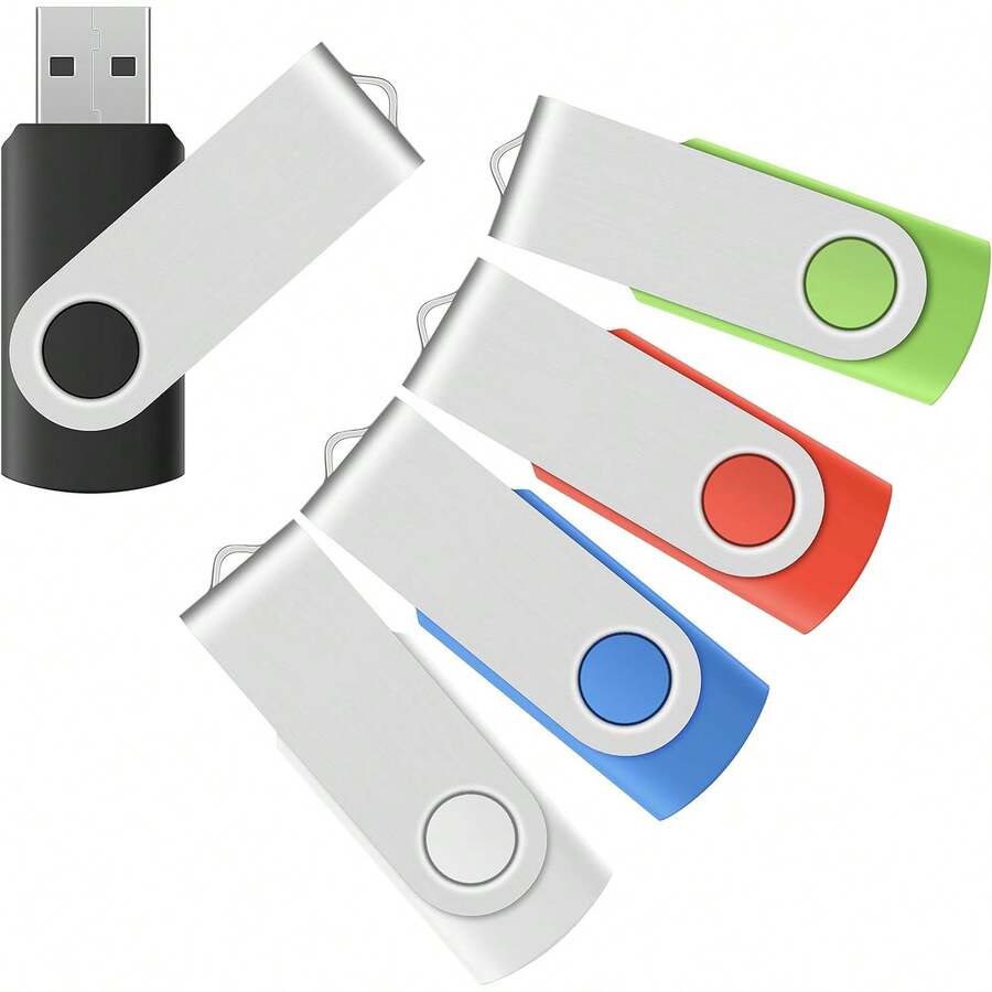 Enfain Unidad Flash USB de 4 GB, Paquete de 5 Unidades de Memoria, Unidades de Salto, Negro/Azul/Blanco/Rojo/Verde (4 GB, Multicolor, 5 Unidades) - Negro - - Ver 1