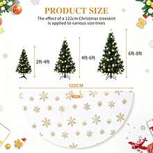 Falda para Arbol de Navidad, 122cm Pie de Arbol Navideño Blanco con Lentejuelas de Copo de Nieve Dorados, Pie de Pino Navideño para Decoración de Navidad, año Nuevo, - Blanco - Ver 6