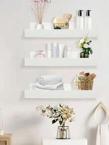 4个白色壁挂式悬浮置物架，无需钻孔，30厘米亚克力壁挂式储物架，适用于浴室、卧室、客厅、厨房、房间装饰。 - 白色 - 查看 3
