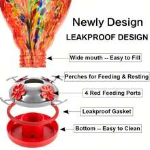 Handcrafted Glass Hummingbird Feeder. The Hummingbird Feeder Comes With An Anti-Ant Hole-Clip. It Is An Outdoor Hanging Garden Bird Feeder Made Of Glass (In Flame And Water Blue) With Two Options Available. - Rượu vang đỏ 32oz - Xem 3