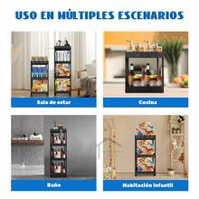 Carrito organizador con ruedas, estante de almacenamiento multiusos con ganchos, carrito auxiliar de cocina/baño/oficina, organizador para despensa - Negro - Ver 7