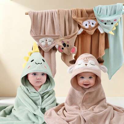Yue Ye 2pcs Multi-Functional Baby Blanket, Children's Towel, Newborn Large Towel, Versatile, Cartoon Coral Fleece Soft Absorbent And Warm, Essential For Home And Travel