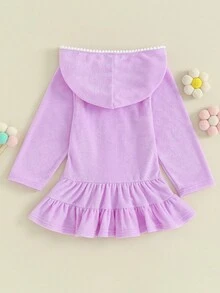Kids Toddler Little Girl Swim Cover Up Terry Zip-Up Hooded Beach Bathing Suit Swimsuit Wraps Zipper Coverup Dress - 紫色 - 查看 3