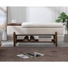 Modern Storage Bench For Bedroom End Of Bed Sherpa Upholstered Ottoman Bench With Storage And Wood Shoe Rack Farmhouse Long Seating Bench For Entryway/Hallway/Closet Beige - 羊羔絨米色 - 查看 6