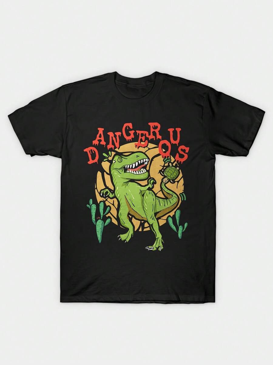 Dangerous Dinosaurio Cartoon Illustration - Negro - Ver 1
