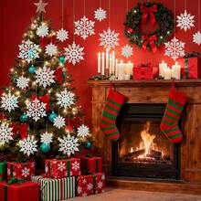 50 copos de nieve,Decoraciones para árbol de Navidad, adornos de copo de nieve para árbol,adornos de copos de nieve blancos con purpurina Decoración de Árbol de Navidad Chimenea de Techo Interior - aire - Ver 8