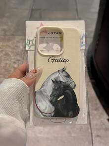 1pc White Minimalist Couple Horse Pattern Full Coverage TPU Shockproof Phone Case Compatible With IPhone 17, 16, 15, 14, 13, 12, 11 Pro Max, Air, And Series
