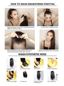 Long Straight Drawstring Ponytail Extensions Black Brown Blonde 34/36inch Long Fake Pony Tail Natural Soft Clip In Hairtail Extension Synthetic Heat Resistant Ponytail Hairpiece For Women Daily Wear ﻿1pc - Multicolor - View 9