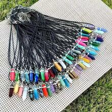 20pcs Random Natural Stone Hexagon Pillar Pendant, Amethyst Hexagon Pillar Shaped Pendant, And Double-Pointed Bullet Shaped Pendant. These Pendants Can Be Used To Make Yoga Stone Jewelry, As Well As To Create DIY Bracelets, Necklaces Or Earrings With Durable Leather Chains. - Multicolor - View 4