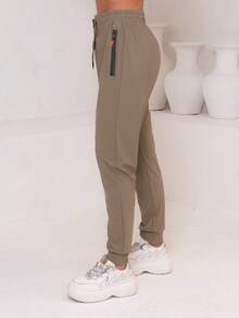 Women's Simple Pants With Knot, Pocket, And Drawstring - Orange - View 3
