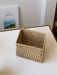 1/2/3pcs Natural Woven Storage Baskets, Paper Woven Style, Open Top And Bottom, Farmhouse Decor Desktop Organizer Baskets, Suitable For Storing Cosmetics, Books, Potted Plants, Small Items, Can Be Used As Bedroom, Bathroom Or Living Room Desktop Organizer, Also A Great Gift Basket Choice. - Wood Color - View 6