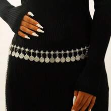 1pc Women's Metallic Retro Bohemian Fashion Waist Chain, Versatile Dress Waist Belt Accessory - Multicolor - View 3