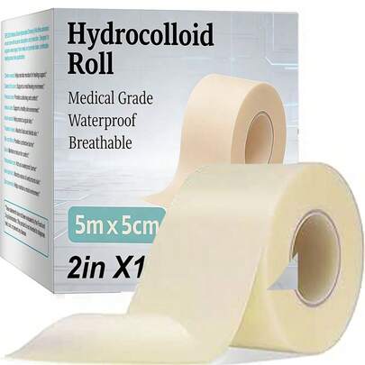 5cm X 5m Hydrocolloid Tape - Cut To Size Waterproof Dressing Bandage - Flexible Skin-Friendly Bandage Patch For Blisters, Acne, Minor Wounds - Self-Adhesive And Latex-Free
