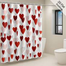 1 pieza Cortina de ducha a prueba de moho y resistente al agua con estampado de corazón, con 12 ganchos de plástico y ojales de metal, accesorio duradero para el baño del hogar - Multicolor - Ver 8