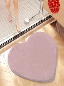 1pc Super Soft Heart-Shaped Bath Mat - Highly Absorbent, Non-Slip, Comfortable - Ideal For Valentine's Day Decor, Also Suitable For Bathroom Floor, Sink, Tub And Shower - Available In 4 Colors, Can Also Be Used In Kitchen, Laundry Room, Shower, Bathroom, Etc., Faux Fur Material - Multicolor - View 3