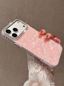Luxury Rhinestone Glitter Bling Bling Pink Phone Case Compatible With IPhone 17 Pro Max/17 Pro/17 Air/17/16 Pro Max/16/16 Pro/16 Plus/15/15 Pro Max/15 Pro/15 Plus/11/12/13/14 Pro Max/11 Pro/11 Pro Max/12 Pro/12 Pro Max/13 Pro/13 Pro Max/7 Plus/14 Pro/14 Pro Max/14 Plus, Acrylic Hard Shell, Minimalist & Creative Design - Pink - Marble Shell Pattern - View 3