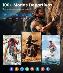 ESFOE Reloj Inteligente Hombre con Linterna,530mAh,1.43" AMOLED Smartwatch Hombre Militar con 5ATM Impermeable,132 Modos Deporte,Podómetro,Resistente Smart Watch Redondo con Llamadas Bluetooth - Tipo de Enchufe B USA (110-127V) - Ver 8