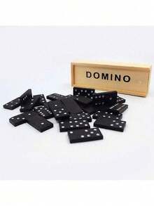 28 unidades/set de juegos de mesa de dominó de madera, caja de madera tradicional, juego de dominó,, Juego de dominó de caja de madera, Caja de madera de dominó negro con dominó negro, juego de mesa de madera - Multicolor - Ver 4