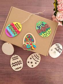 12 piezas de decoraciones de Pascua de madera sin terminar, huevos de Pascua de madera, adornos en forma de flor de conejo de Pascua feliz, artesanía de Pascua, decoración colgante de madera de Pascua, decoraciones de Pascua DIY, suministros para fiestas, con cuerdas, decoración de virutas de madera de Pascua primaveral, adecuado para fiestas y decoración del hogar - Multicolor - Ver 3