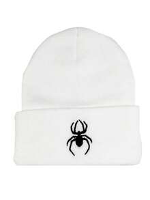 1pc Spider Pattern Knitted Hat, Black & White Basic Elastic Beanie, Suitable For Outdoor Warmth, Winter Cap - Multicolor - View 5