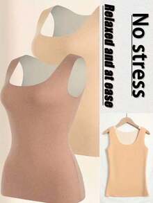 4pcs Women'S Seamless Thermal Tank Tops - Sleeveless, Double-Sided Brushed Solid Color, For Inner Wear As A Base Layer, With A Slim Round Neck,, Stretchy & Soft Chalecos Para Mujer Invierno For Winter Warmth - Nhiều màu - Xem 6