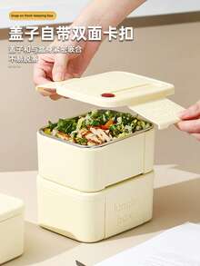 صندوق غداء من الفولاذ المقاوم للصدأ، صندوق بنتو قابل للتثبيت للعمل والمدرسة، حاوية وجبة محمولة، صندوق غداء متعدد الطبقات، حامل غداء جديد، صندوق غداء محكم الإغلاق وحافظ للحرارة - أصفر - مشاهدة 2