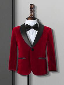 1pc Boys Gentleman Suit Jacket, Shawl Neck Blazer, Suitable For Birthday, Wedding, Children Formal Wear - Red - View 17