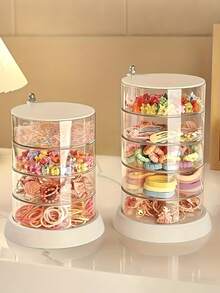 OBOVAY 1pc 360 Degree Rotating Storage Box With Multi-Layer Transparent Dome Cover | White Base And Clear Dividers, Ideal Nursery Storage Organizer - Multicolor - View 1