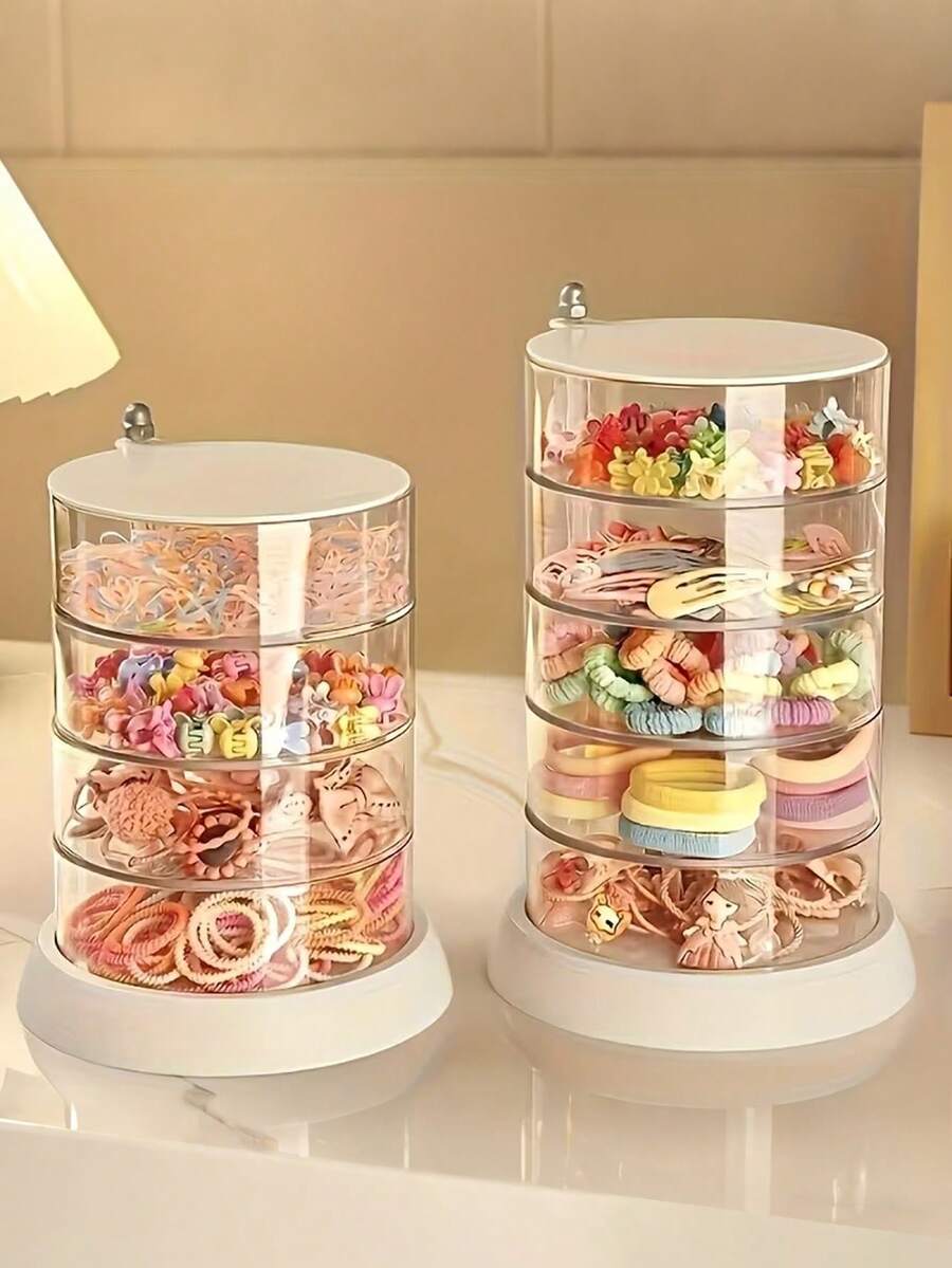 OBOVAY 1pc 360 Degree Rotating Storage Box With Multi-Layer Transparent Dome Cover | White Base And Clear Dividers, Ideal Nursery Storage Organizer - Multicolor - View 1
