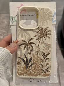Elegant Retro Tropical Plant Phone Case - Soft Faux Leather Base In Beige, Intricate Original Palm And Fern Plant Pattern In Gold Brown And Dark Brown Accents, Vintage Natural Design, Slim Shock-Resistant Protective Case (Boho Daily Accessory), Fits 17, 17 Pro, 17 Pro Max - Multicolor - View 4
