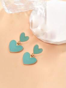1对合金油滴心形耳环，多色时尚耳环，女士款，春夏款 - 雙桃心 - 查看 22