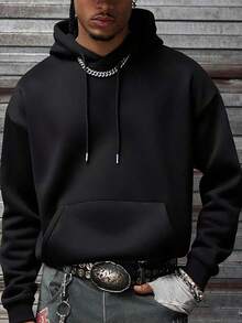 Camvyn WHITE SHARK Men's Casual Printed Loose Fit Hoodie Sweatshirt, Street Fashion For Autumn/Winter - Black - View 2