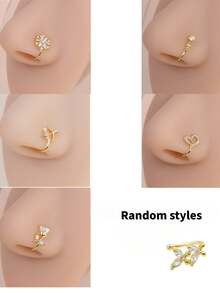 1-7pcs Nose Clip Nose Ring Hoop Fake Nose Stud With Heart & Butterfly Design, No Piercing Required - Gold - View 11
