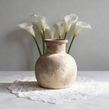 1pc 6-Inch Ceramic Farmhouse Style Vase, Rustic Pottery Decorative Vase, Boho Home Decor, Suitable For Tabletop, Living Room, Bathroom, Shelves, Fireplace