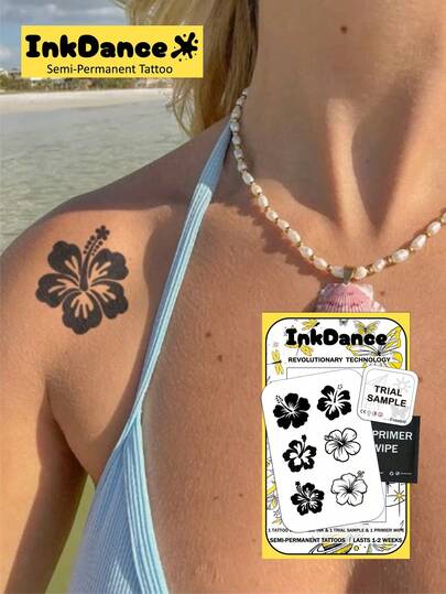 Hibiscus Flower" Technology Tattoo Stickers, Semi-Permanent Tattoo Stickers, Temporary Tattoo Stickers, Durable, Realistic Tattoo Effect, Waterproof, Plant-Based D091