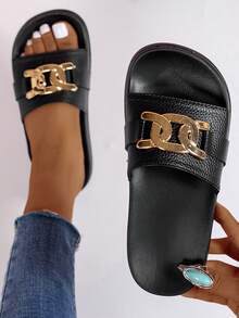 Girl's Glossy Embellished Soft, Comfortable, Lightweight Indoor/Outdoor Slip-On Sandals, Beach Shoes, Bathroom Slippers - Black - View 8