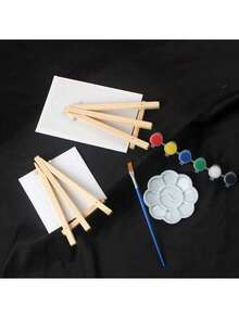 5pcs/Set Mini Stretched Canvas, Palette, Brush, Easel, 6 Colors Paint, Wooden Easel, Art Primed Canvas, Suitable For Painting, Acrylic Pouring, Oil Painting And Wet Art Media, DIY Miniature House Decor, Christmas Gift, Easter Gift, Mother's Day Gift, Graduation Gift - Multicolor - View 9