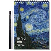 1 Sổ tay A5 + 2 Bút chì, Sổ tay trang trắng với hình minh họa tranh Van Gogh. - Xanh đậm - Xem 3