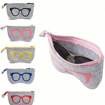 5/1pc Thick Felt Eyeglass Case, Fashionable Unisex Knitted Felt Glasses Pouch, Storage Bag Suitable For Sunglasses, Essential For Summer Beach Travel, Great Gift, Bohemian Style, Back To School Essential