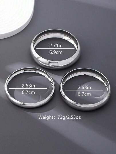 3pcs/Set Luxurious Platinum Tone Bangle Bracelet Set, Suitable For Women's Formal Occasions Like Evening Party, Banquet, Dates