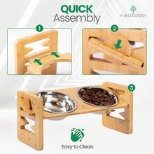 1个可调节竹制狗/猫喂食碗架，易于收纳 - 500ml - 查看 4