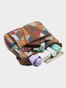 New Women's Casual Shoulder Bag, PU Leather Patchwork Crossbody Bag, Fashion Minimalist Design - Multicolor - View 3