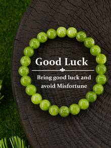 1条天然橄榄石手链，女士真绿水晶串珠手链，女士首饰，幸运手链，圣诞礼物，送给妻子的礼物，送给祖父母的礼物（来自孙辈） - 綠色 - 查看 1