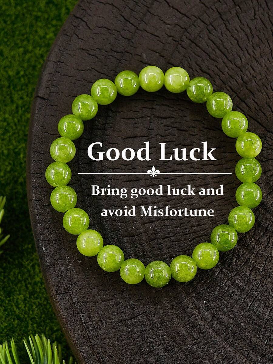 1条天然橄榄石手链，女士真绿水晶串珠手链，女士首饰，幸运手链，圣诞礼物，送给妻子的礼物，送给祖父母的礼物（来自孙辈） - 綠色 - 查看 1