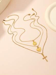 20226 Spring Summer New Virgin Mary Statue ,Heart Shaped ,Cross Necklace Jewelry Sets For Women ,Mom,Valentine's Day ,Mother's Day ,Sister ,Best Friend Gifts - Gold - View 2