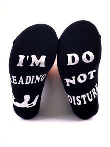 1 Paio di Calzini Neri Antiscivolo da Uomo, Calzini Divertenti con Stampa di Lettere Sociali, Adatti per Lettura, Non Disturbare - Multicolore - Visualizzare 2