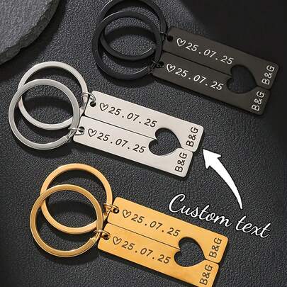 2pcs Customized Fashion Hollow Heart Couple Keychain, Stainless Steel Material Can Be Engraved With Anniversary, Birthday, Time, And Names, Suitable As Gifts For Lovers, Family On Valentine's Day, Anniversary ,Bachelorette Party Favors